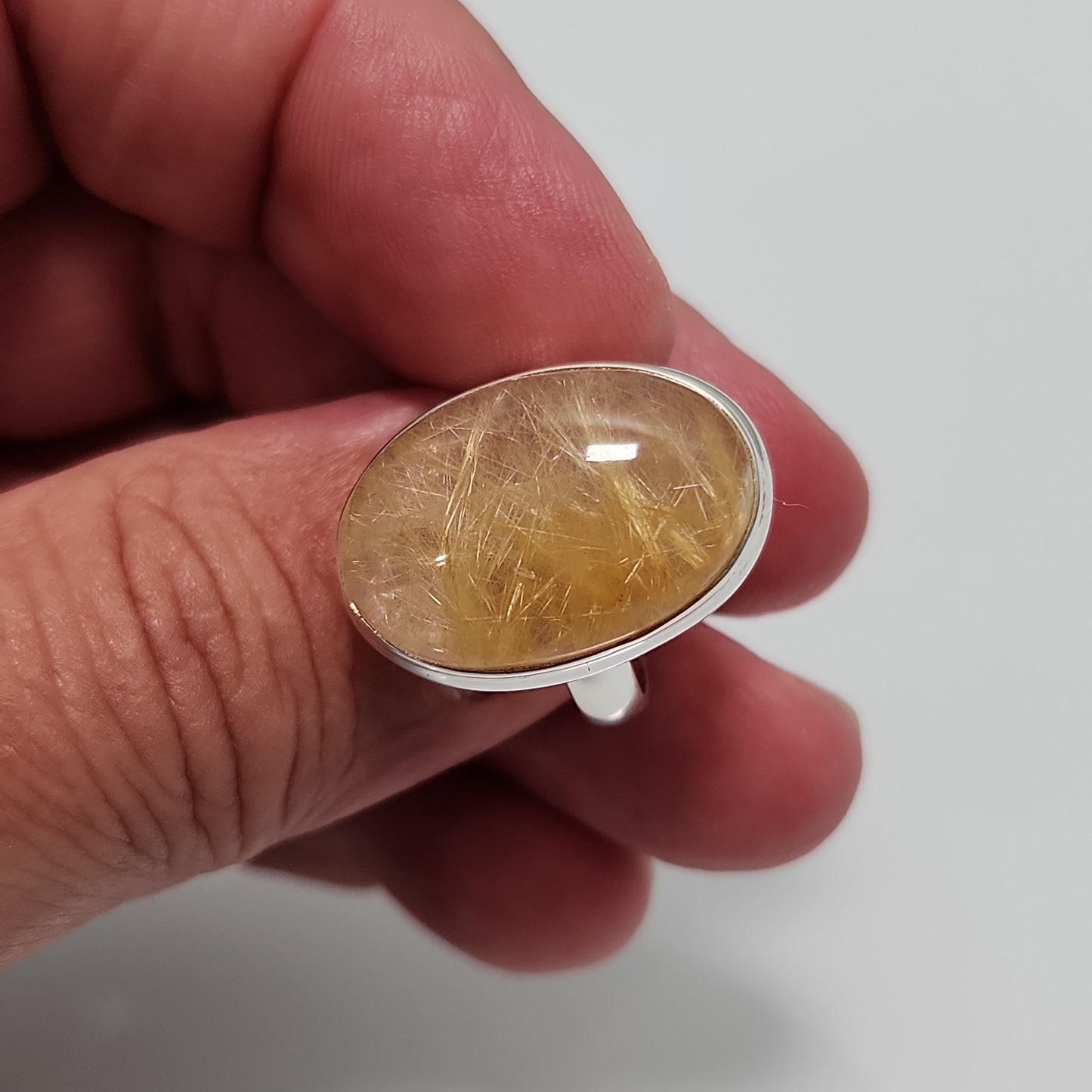 Gold Rutile Quartz Ring sz 8.5