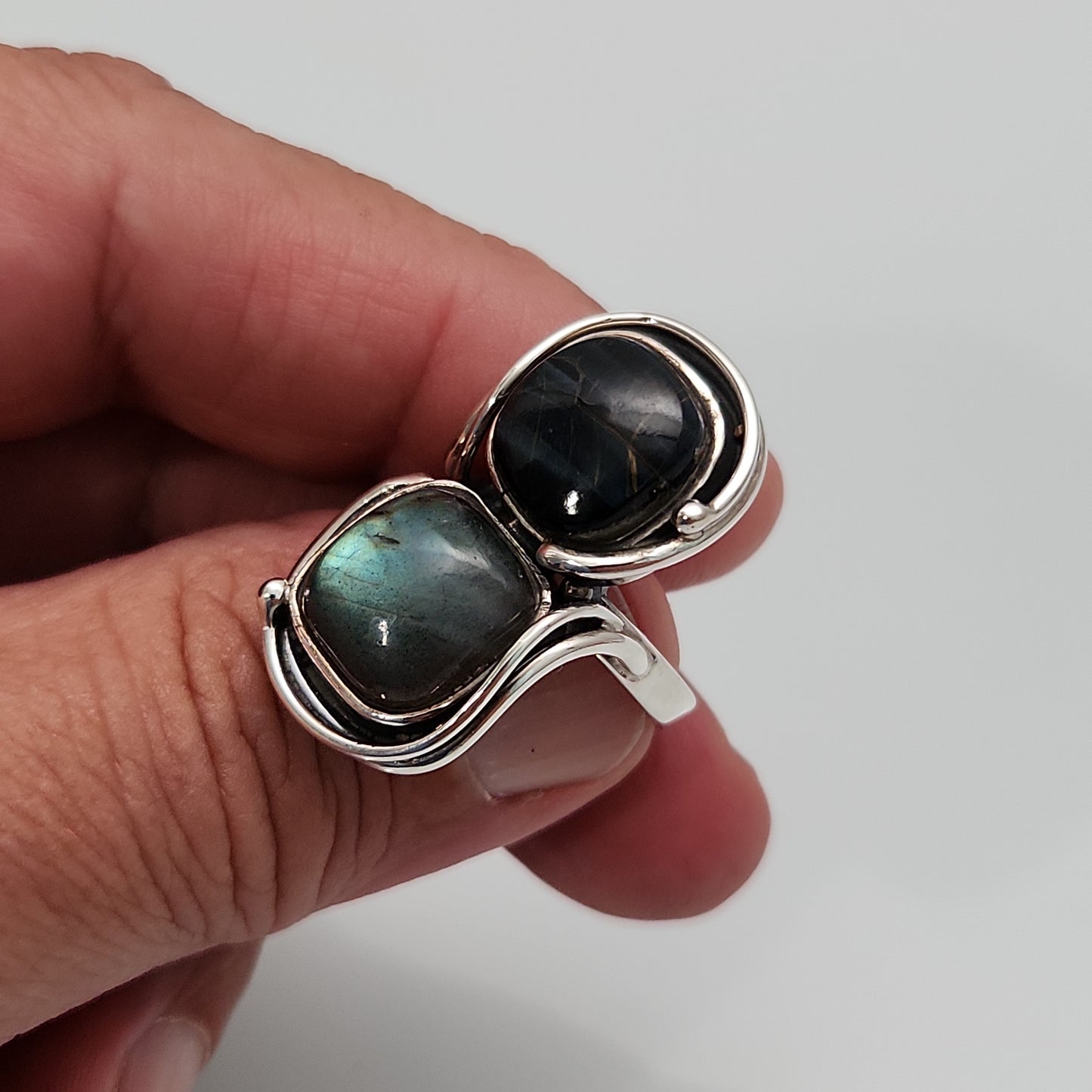 Labradorite Blue Tiger Eye Ring sz 7