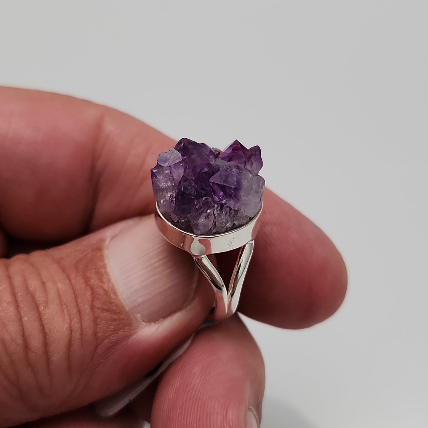 Amethyst Druzy Crystal Ring sz 6
