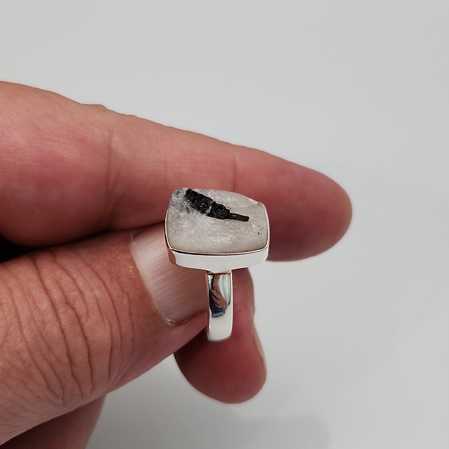 Quartz w/ Black Tourmaline Ring sz 8