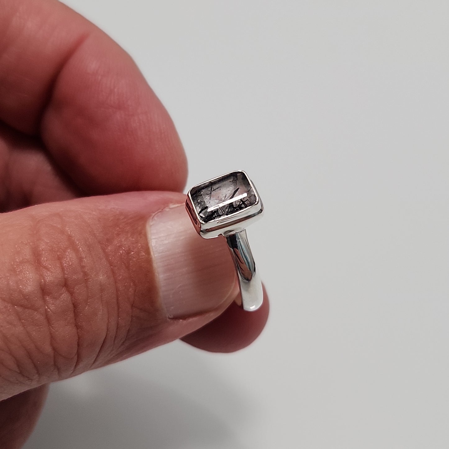 Black Rutile Quartz Ring sz 7.5