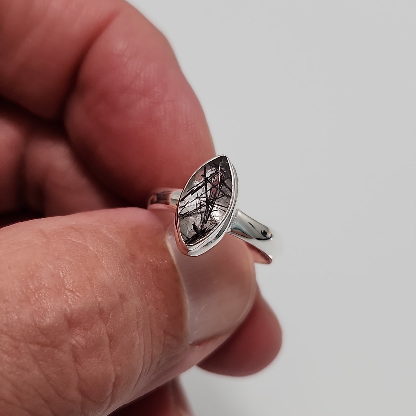 Black Rutile Quartz Ring sz 6.5