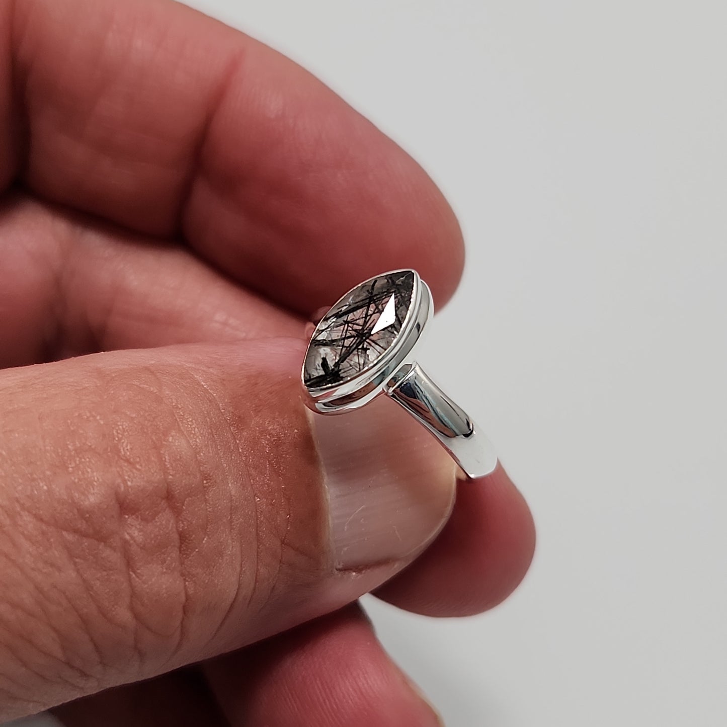 Black Rutile Quartz Ring sz 6.5
