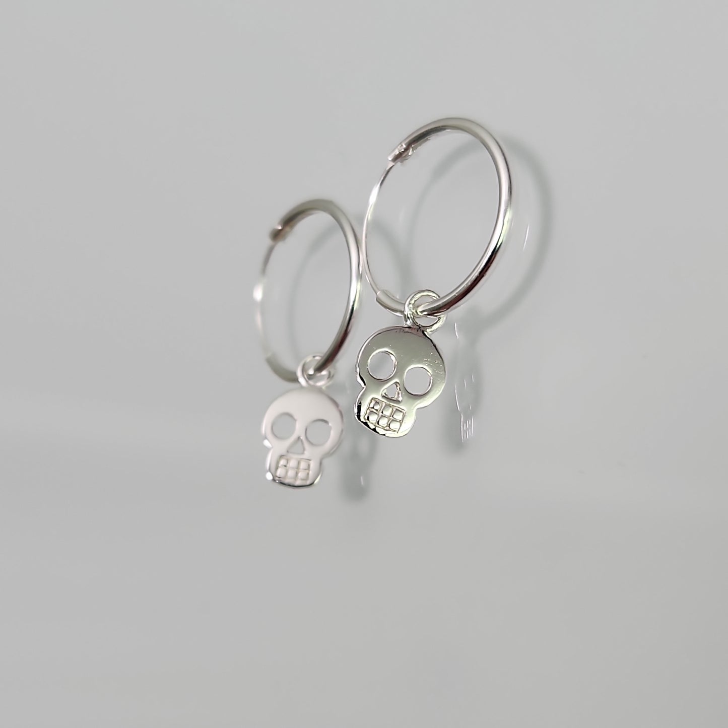Silver Skull Charm Hoops