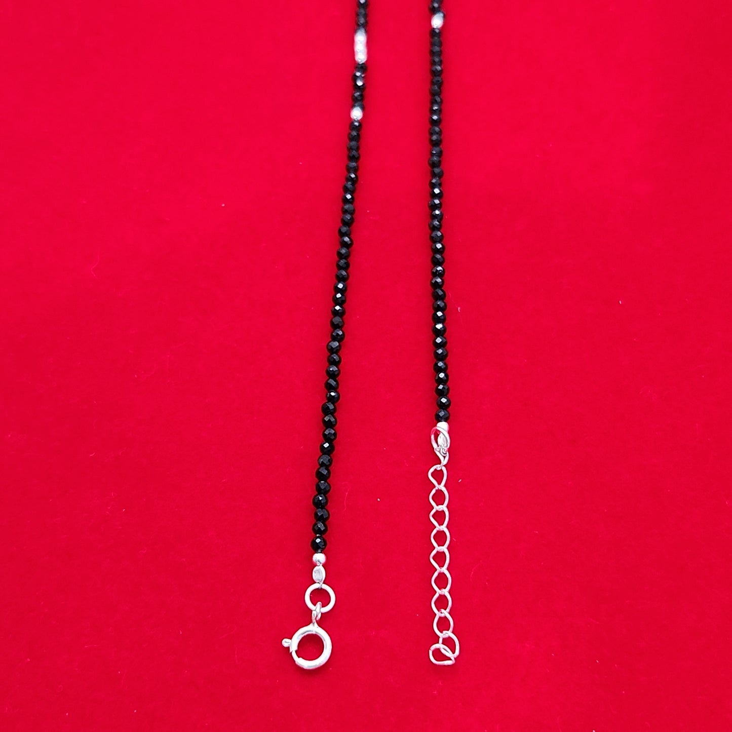 Black Spinel & Silver Bead Anklet Adjustable 9-10"