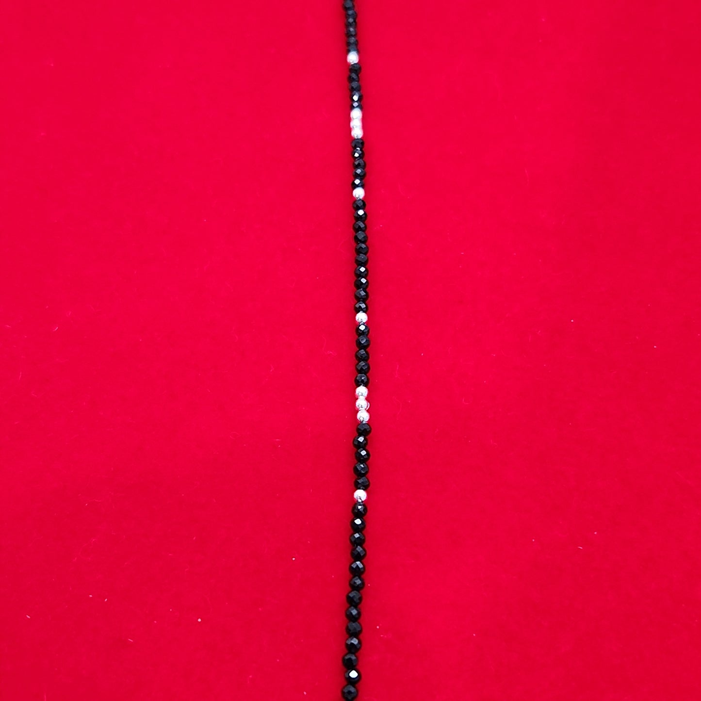 Black Spinel & Silver Bead Anklet Adjustable 9-10"