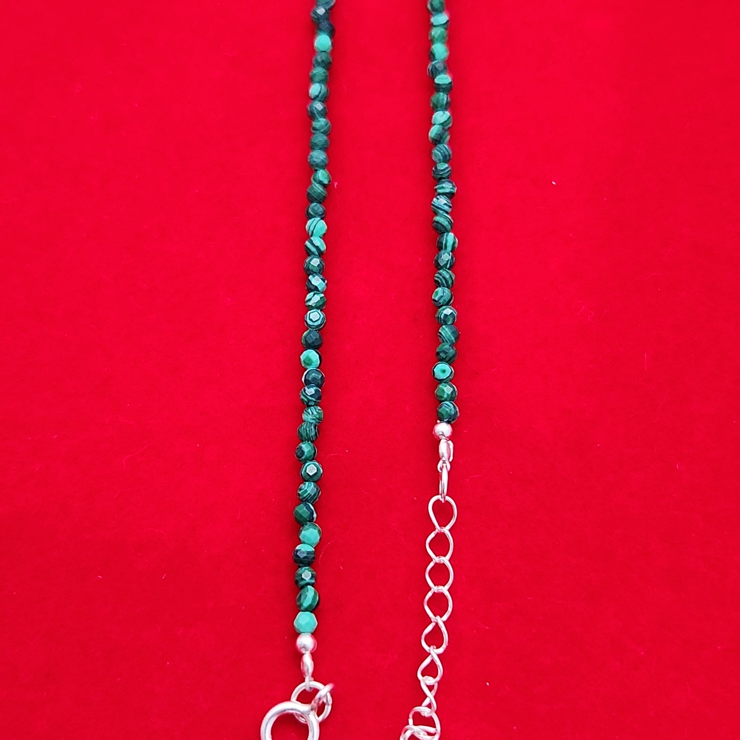 Malachite & Silver Bead Anklet Adjustable 9.5-10.5"