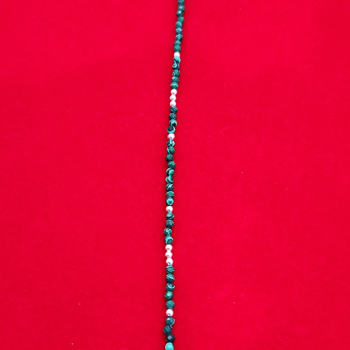 Malachite & Silver Bead Anklet Adjustable 9.5-10.5"