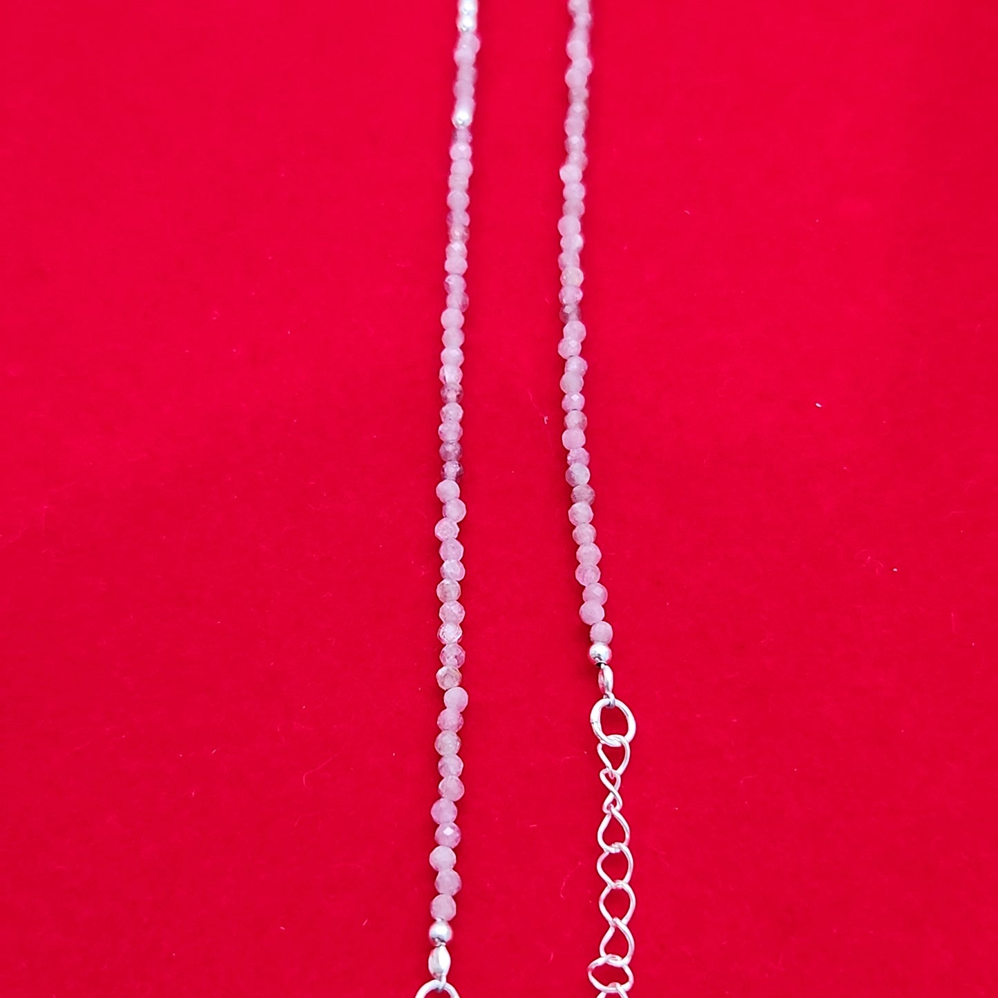 Pink Tourmaline & Silver Bead Anklet Adjustable 9.5-10.5"
