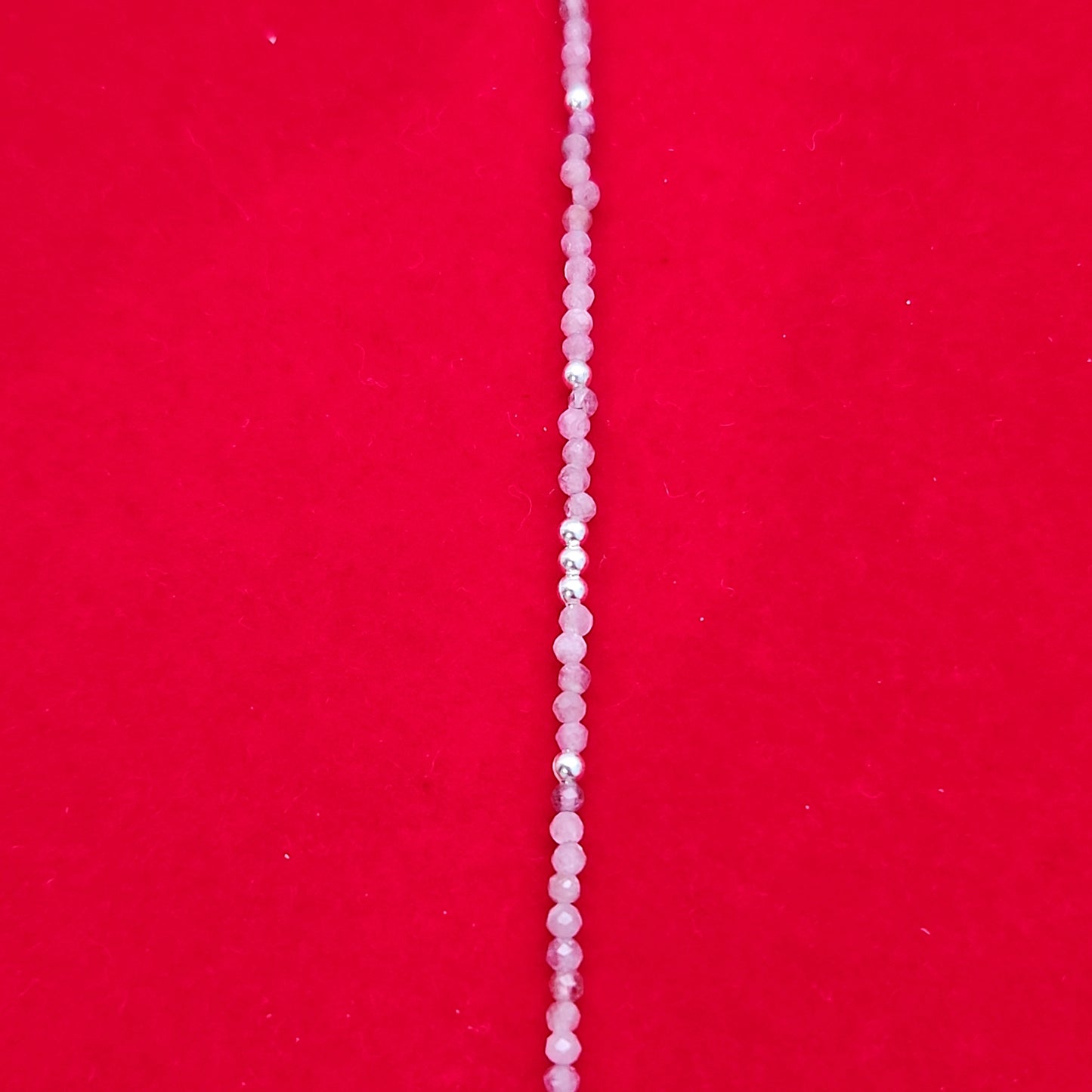 Pink Tourmaline & Silver Bead Anklet Adjustable 9.5-10.5"