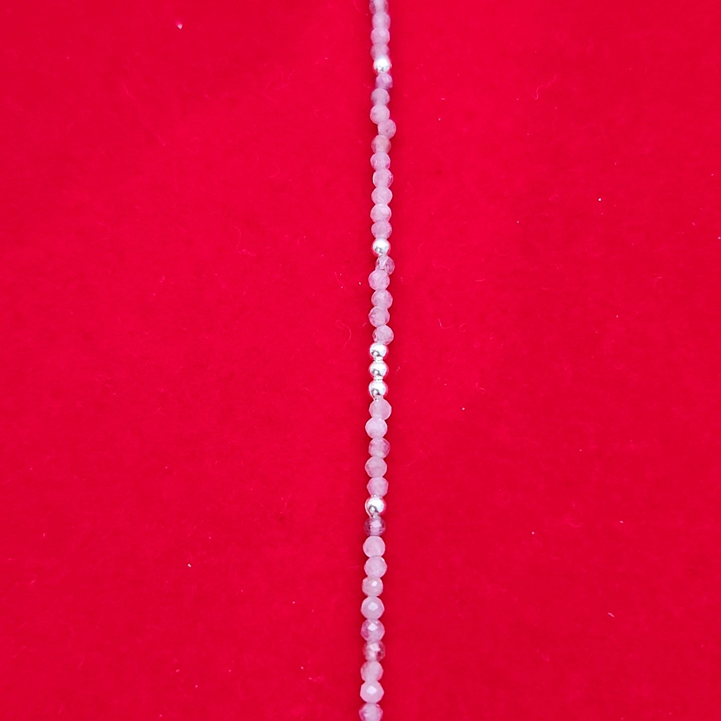 Pink Tourmaline & Silver Bead Anklet Adjustable 9.5-10.5"