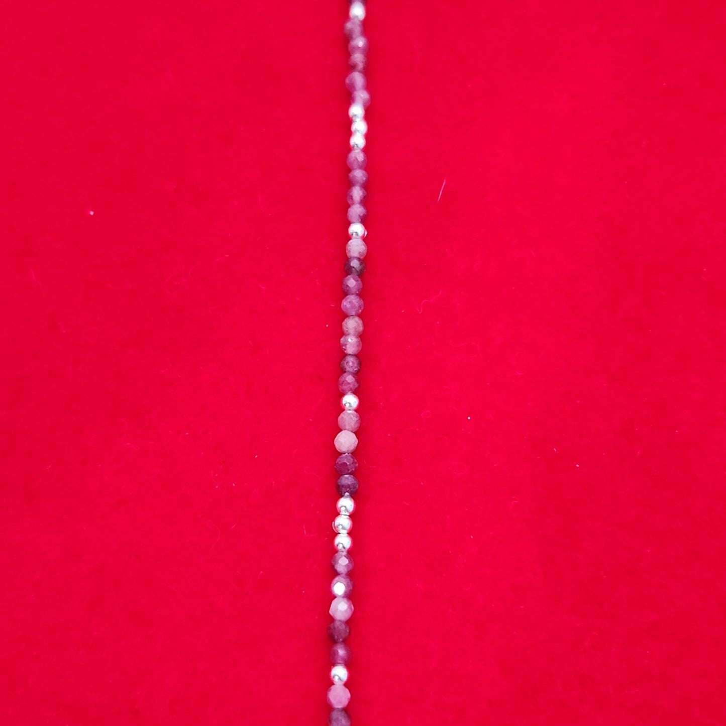 Ruby & Silver Bead Anklet Adjustable 9.5-10.5"