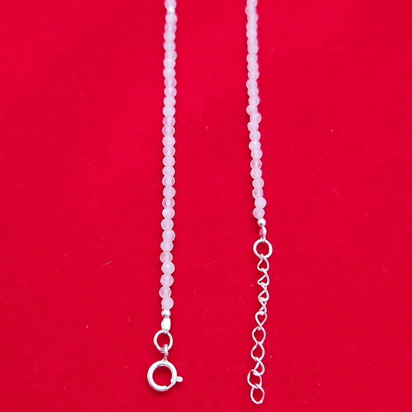 Rose Quartz & Silver Bead Anklet Adjustable 9.5-10.5"