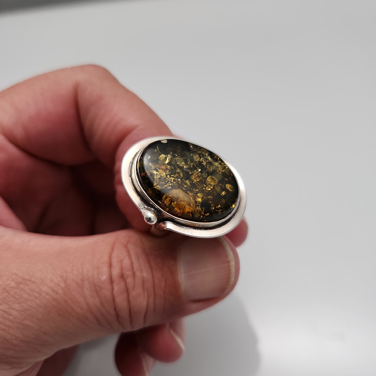 Green Amber Ring sz 8