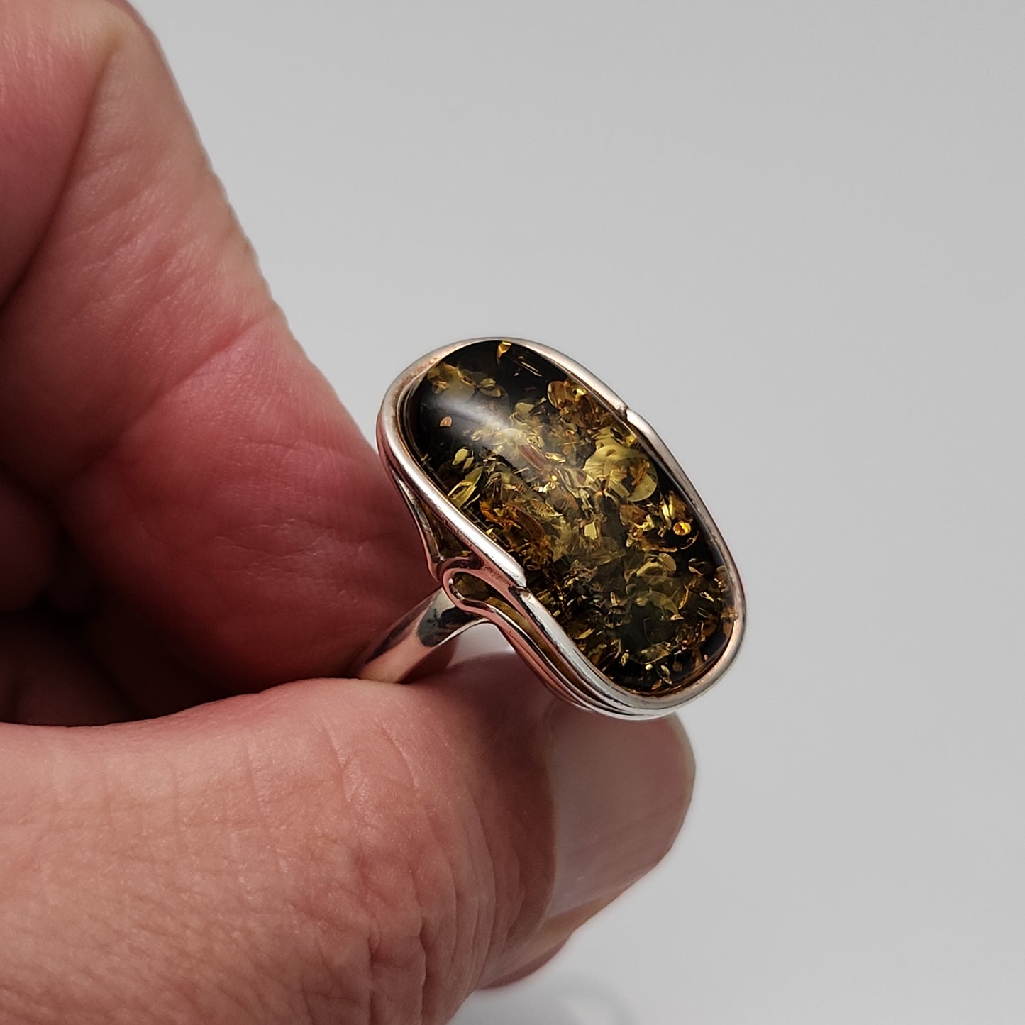 Green Amber Ring sz 9.5