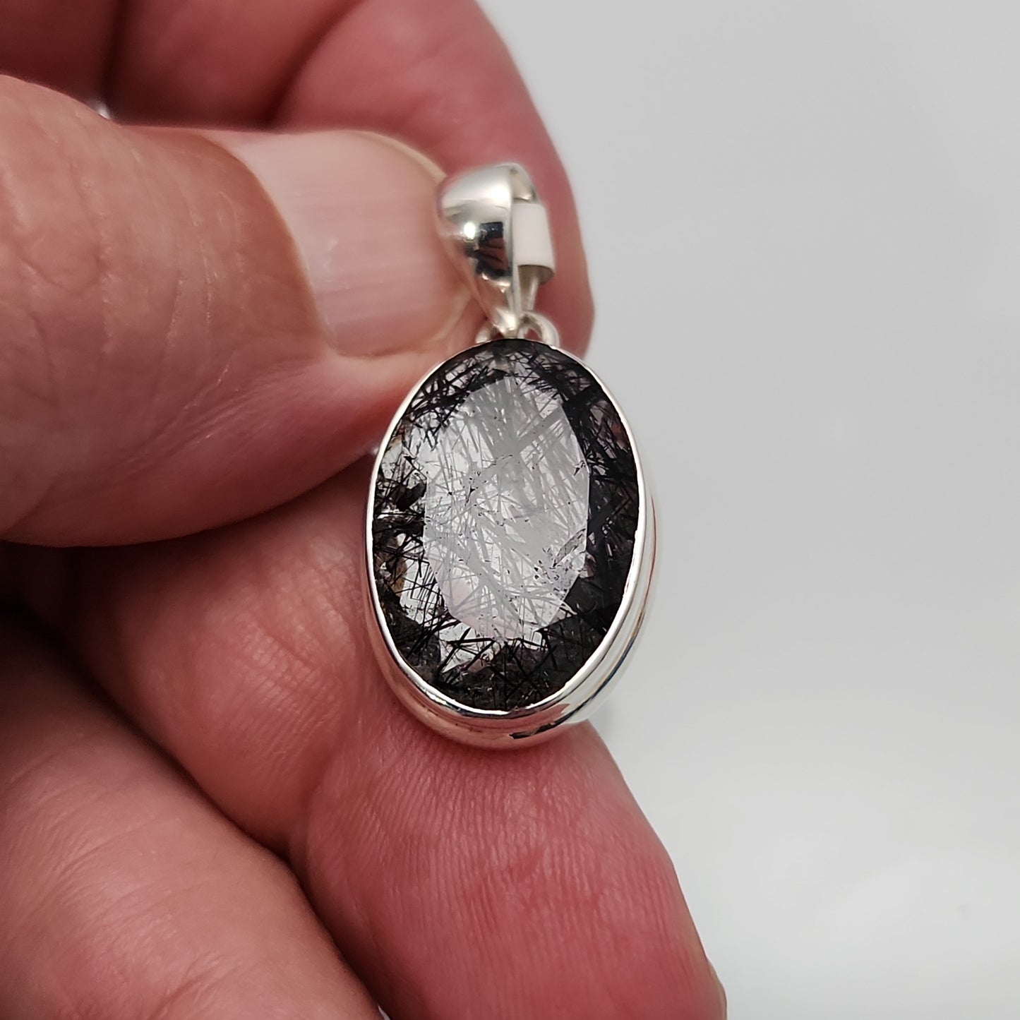 Black Rutile Quartz Pendant (faceted)