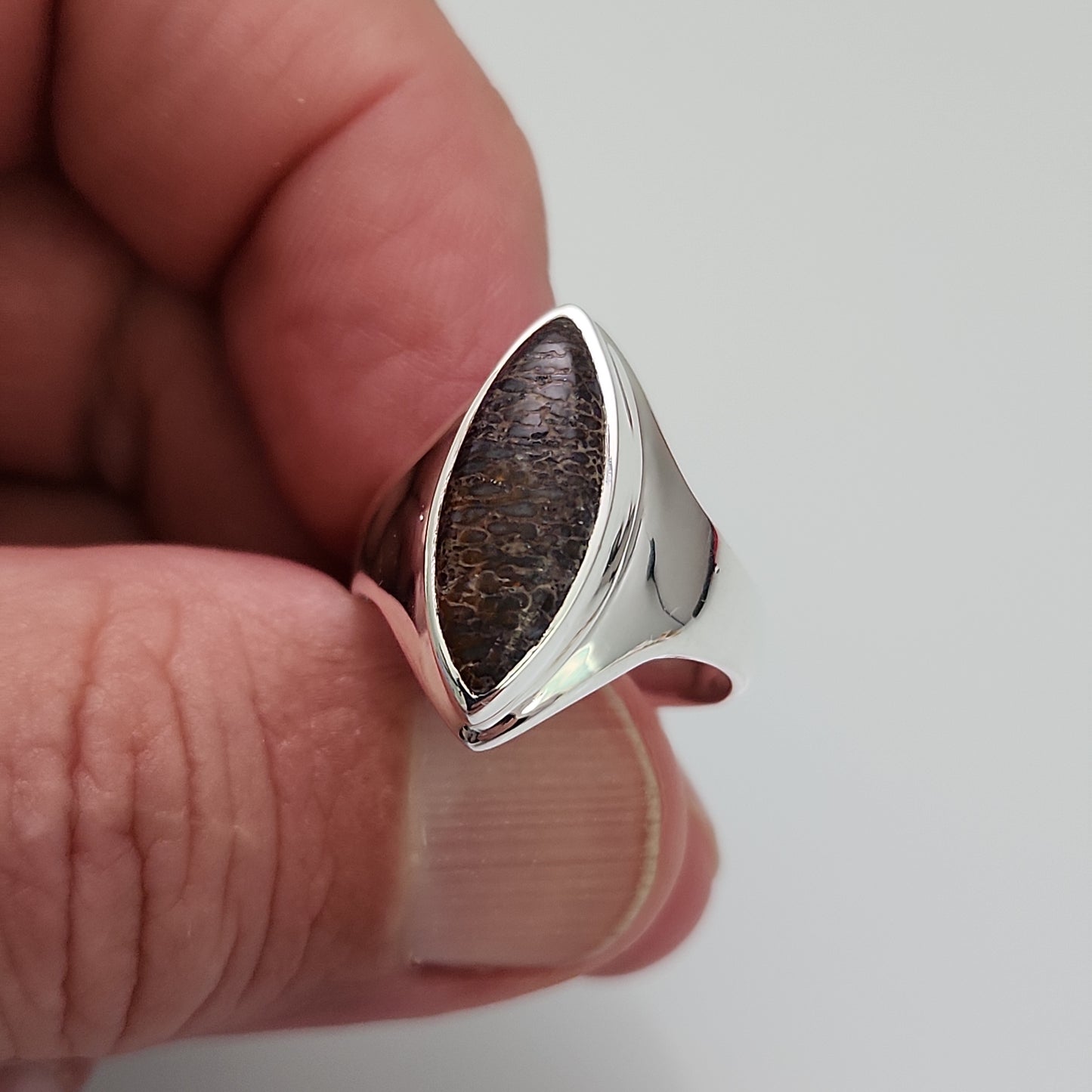 Dinosaur Bone Fossil Ring sz 8.5