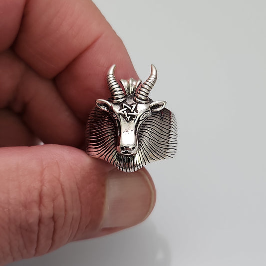 Silver Baphomet Goat Ring sz 8, 10, 11