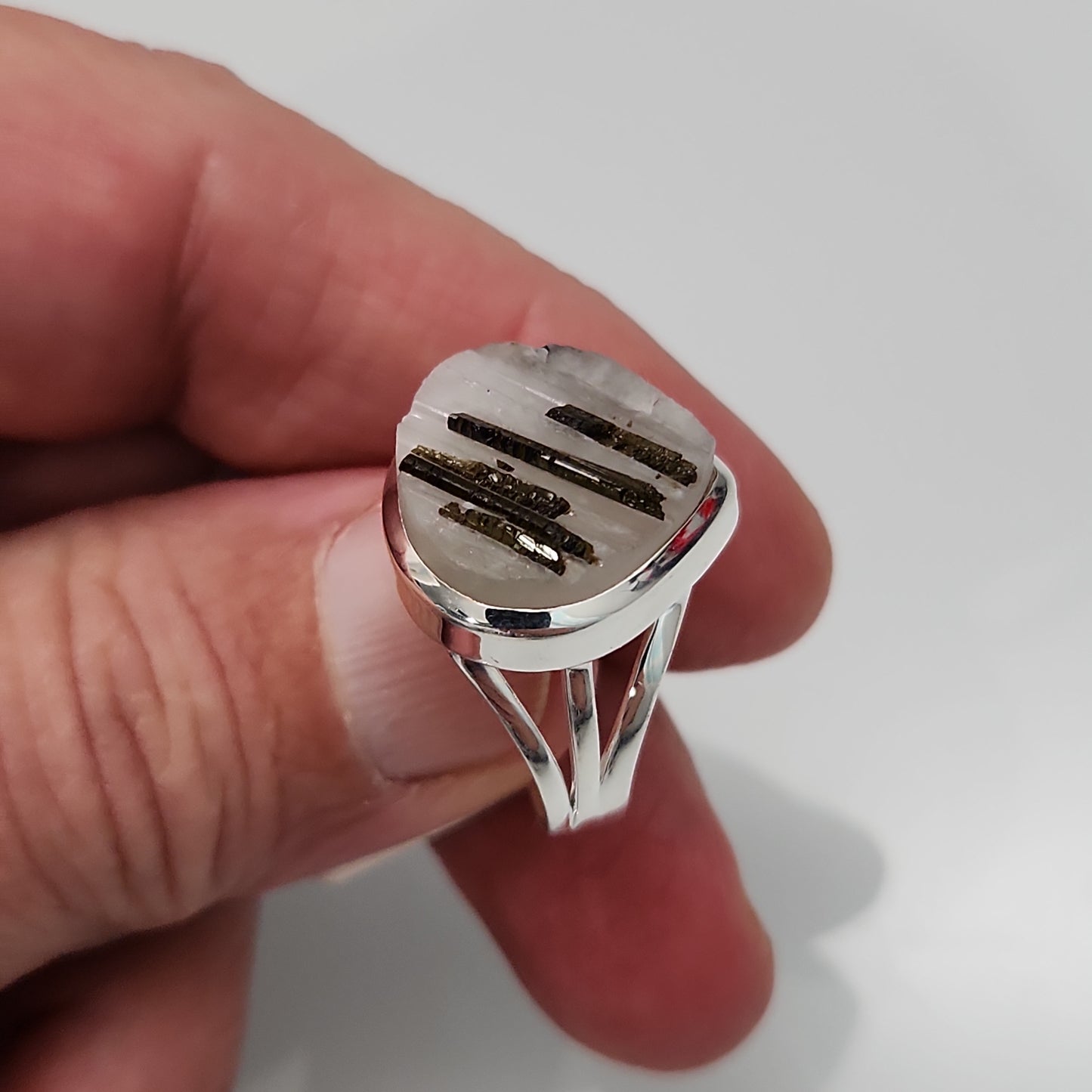 Green Tourmaline in Quartz Ring sz 9