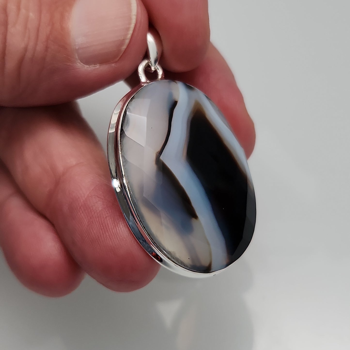 Black Banded Agate Pendant Faceted