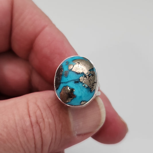 Turquoise with Pyrite Ring sz 6