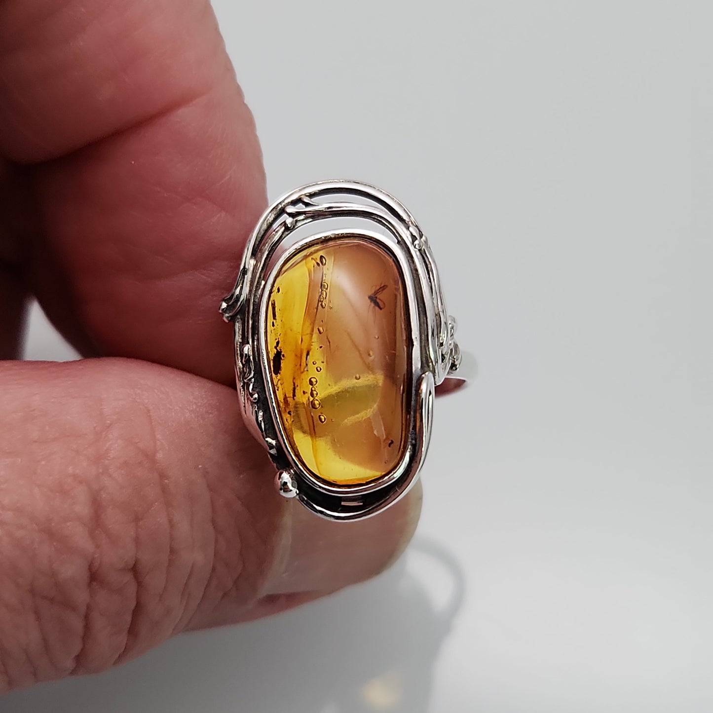 Amber With Insect Ring sz 9