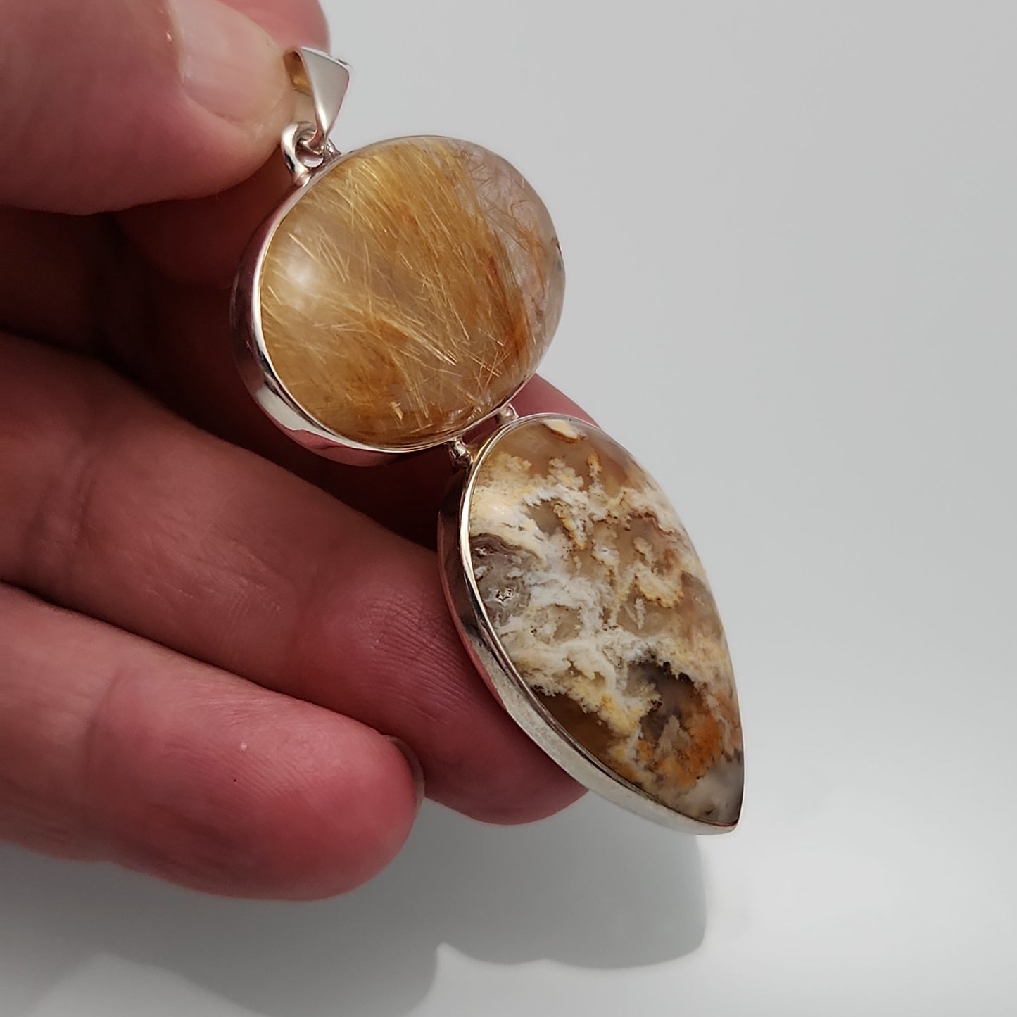Gold Rutile & Graveyard Plume Agate Pendant