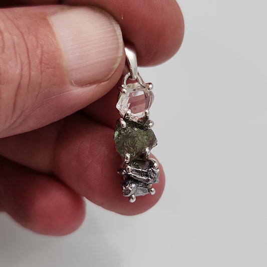 Herkimer Diamond/Moldavite/Meteorite Pendant