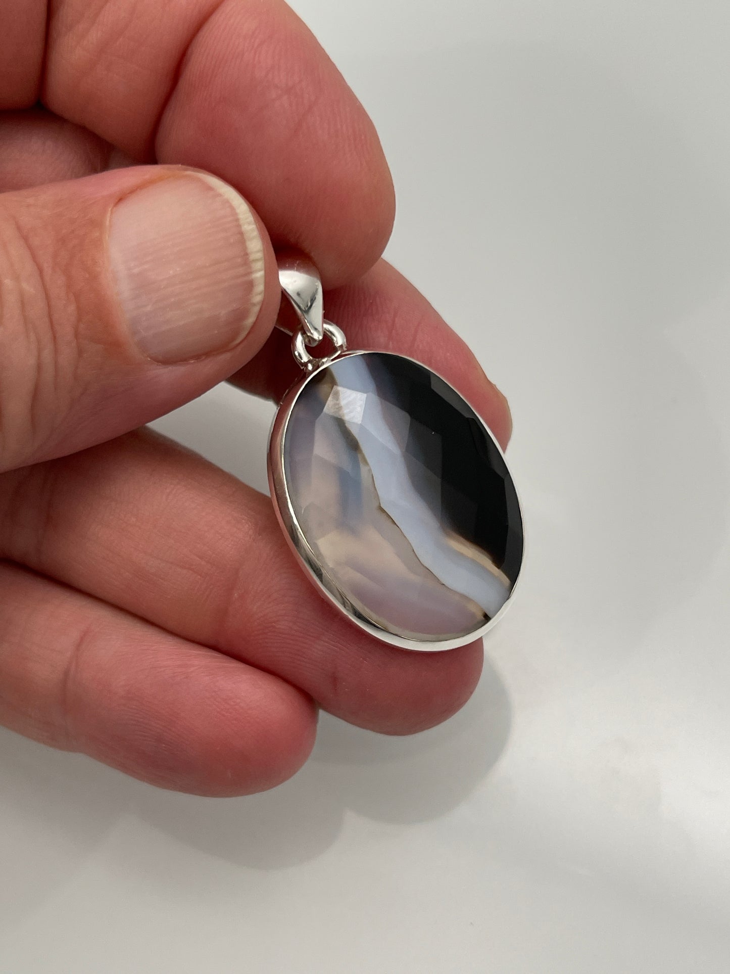 Black Banded Agate Faceted Pendant