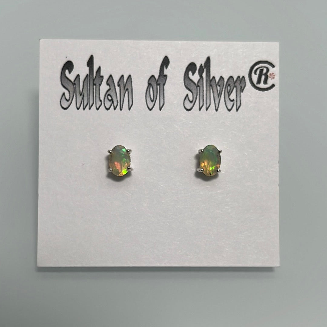 Oval Ethiopian Welo Opal Sterling Silver Stud Prong Set Post Earrings 4x6 mm