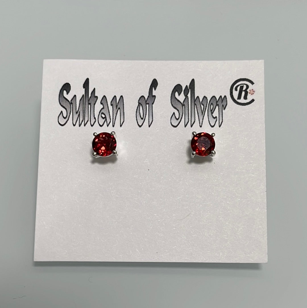 Garnet Round Sterling Silver Stud Prong Set Post Earrings 5mm