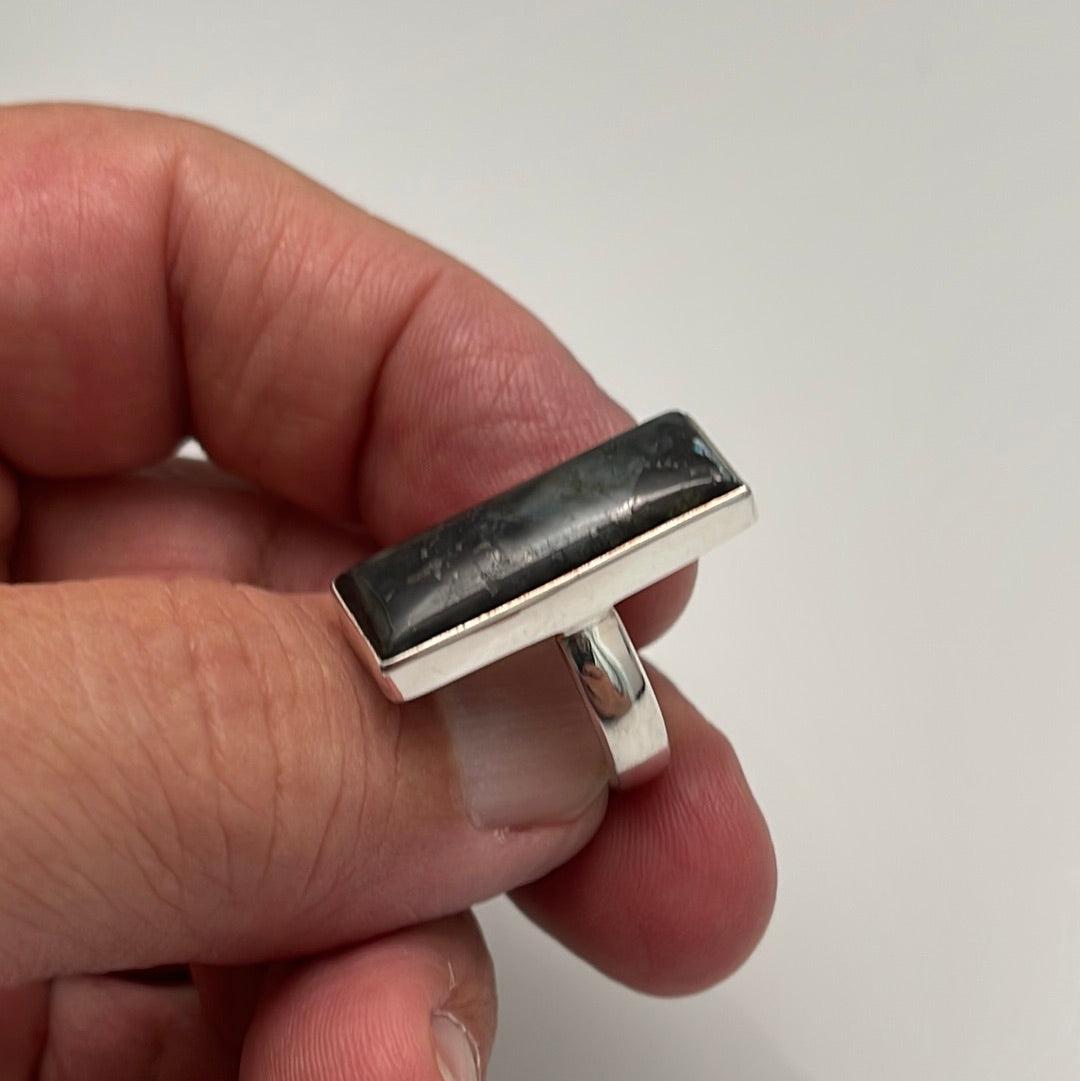 Black Moonstone Larvikite Ring sz 5