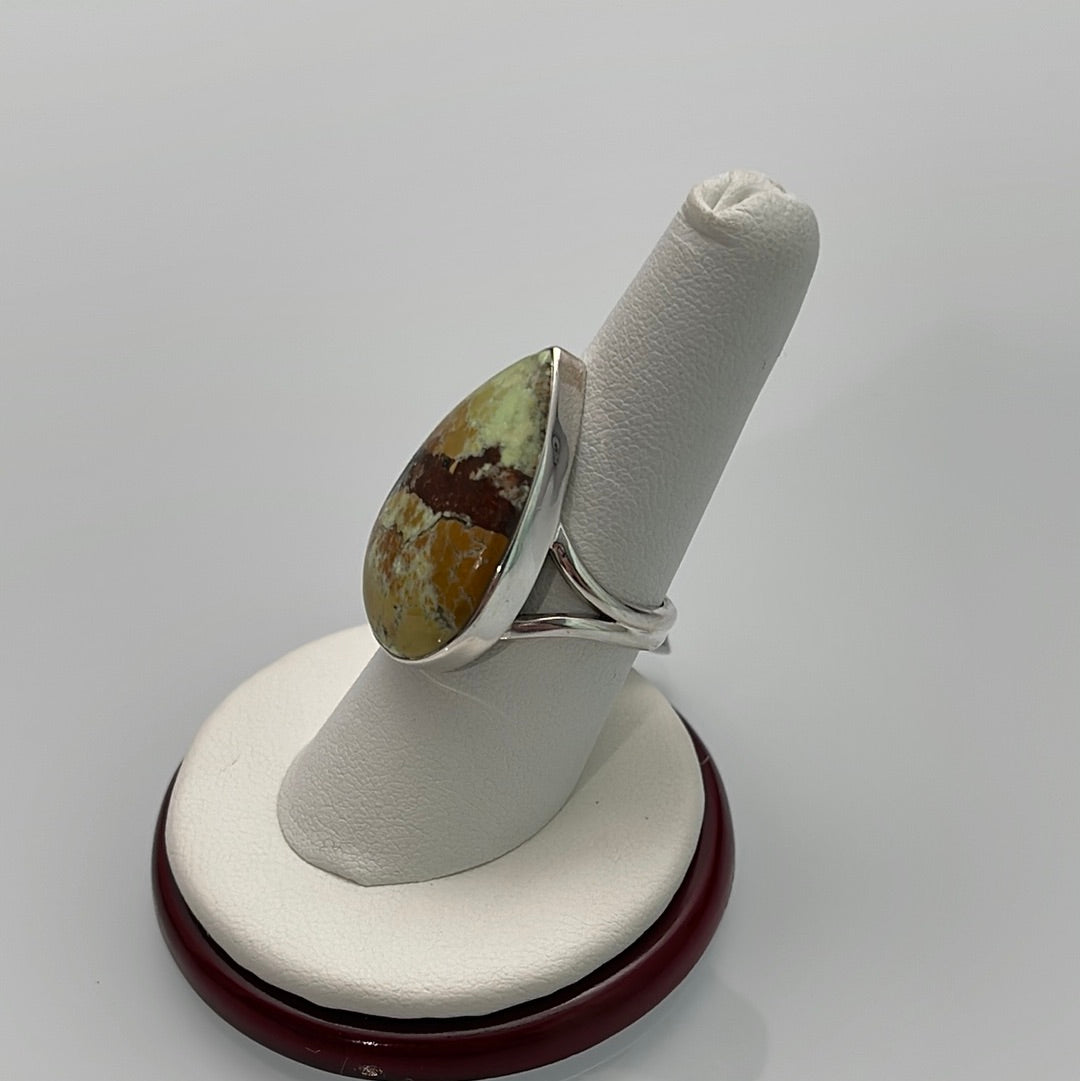 Citron Chrysoprase Bezel Set Ring Size 8.5