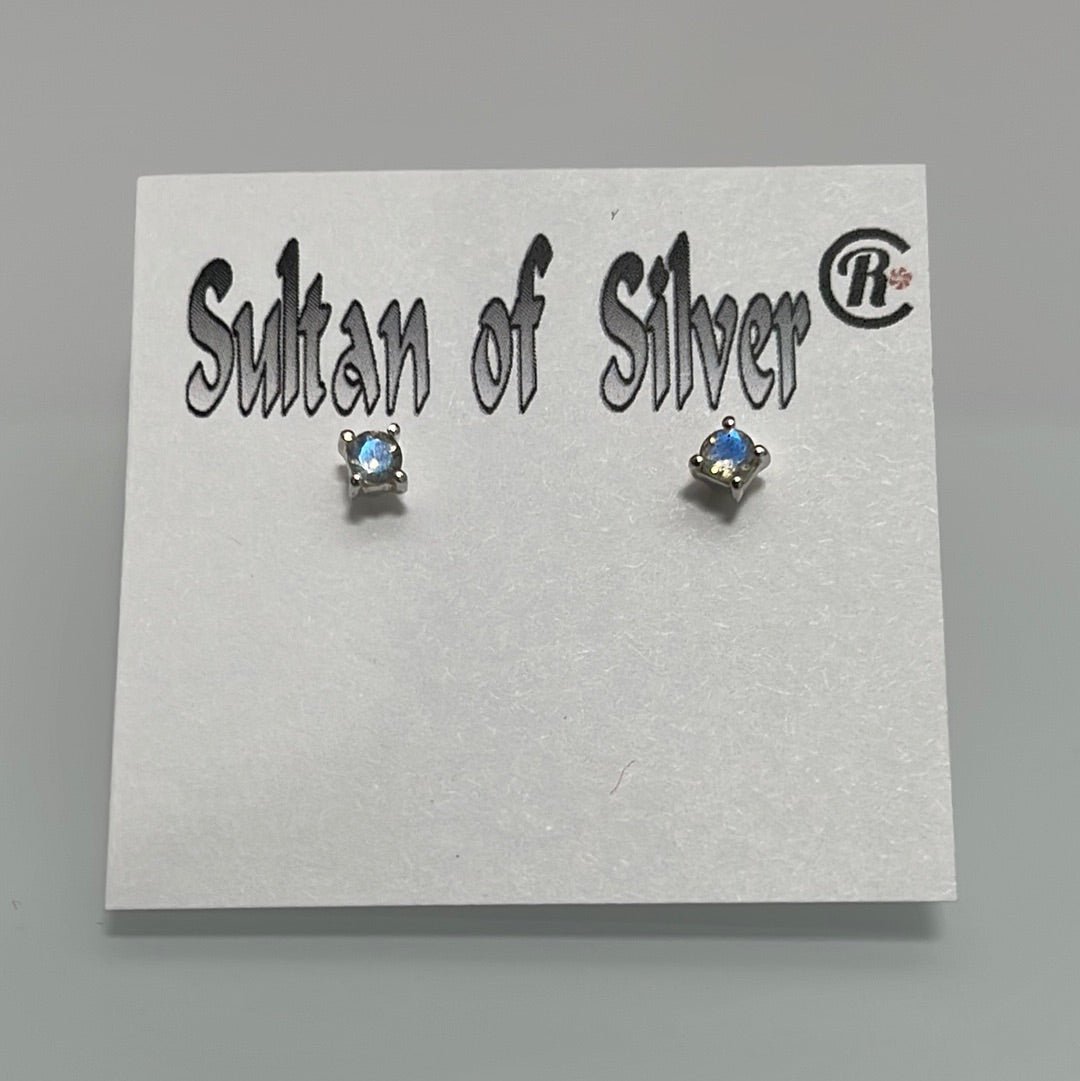 Blue Fire Labradorite Sterling Silver Stud Post Earrings 3mm