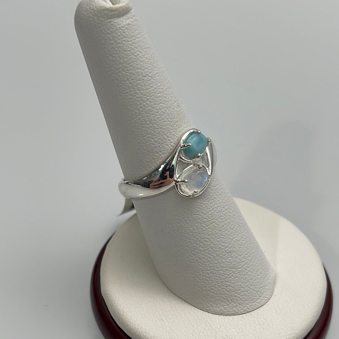 Larimar and Moonstone 2 Stone Setting Ring Sizes 5-12