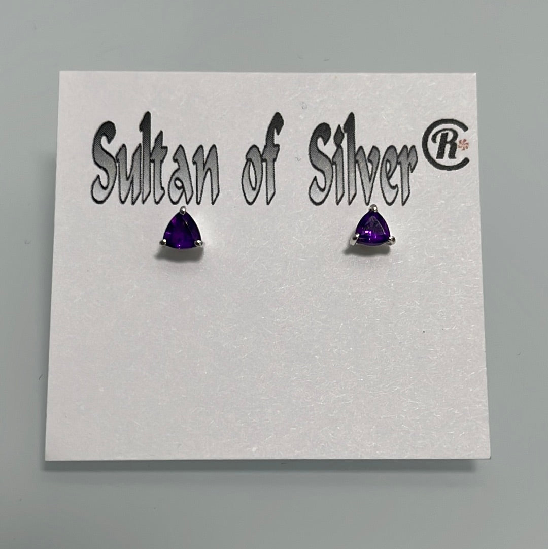 Trillian Cut Amethyst Sterling Silver Stud Prong Set Post Earrings 4mm