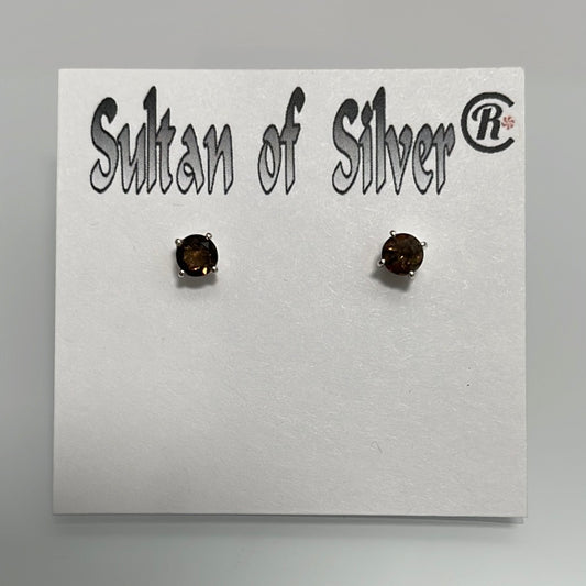 Smoky Quartz Sterling Silver Stud Post Earrings 4mm