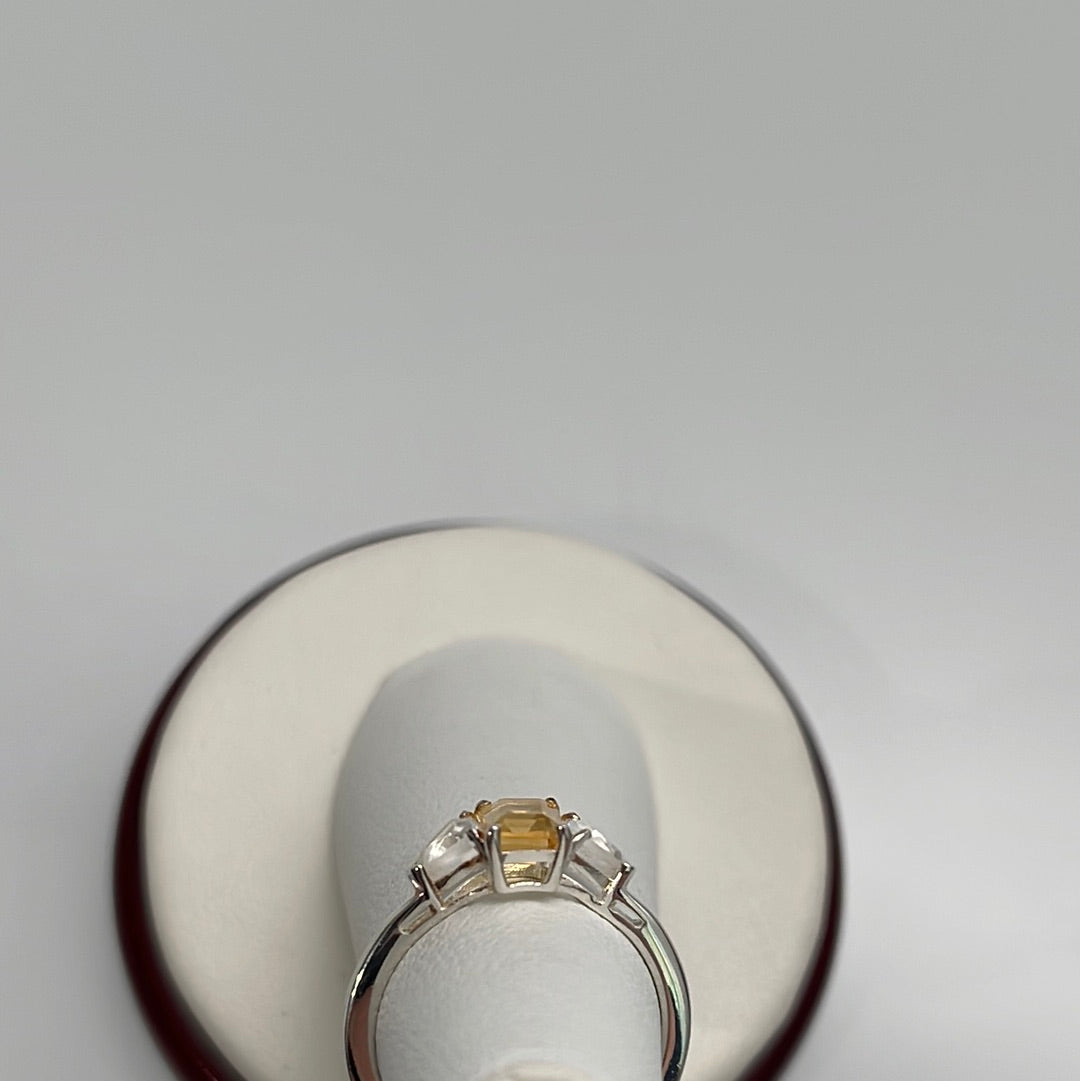 Citrine and Clear Quartz 3 Stone Setting Ring Sizes 5-11