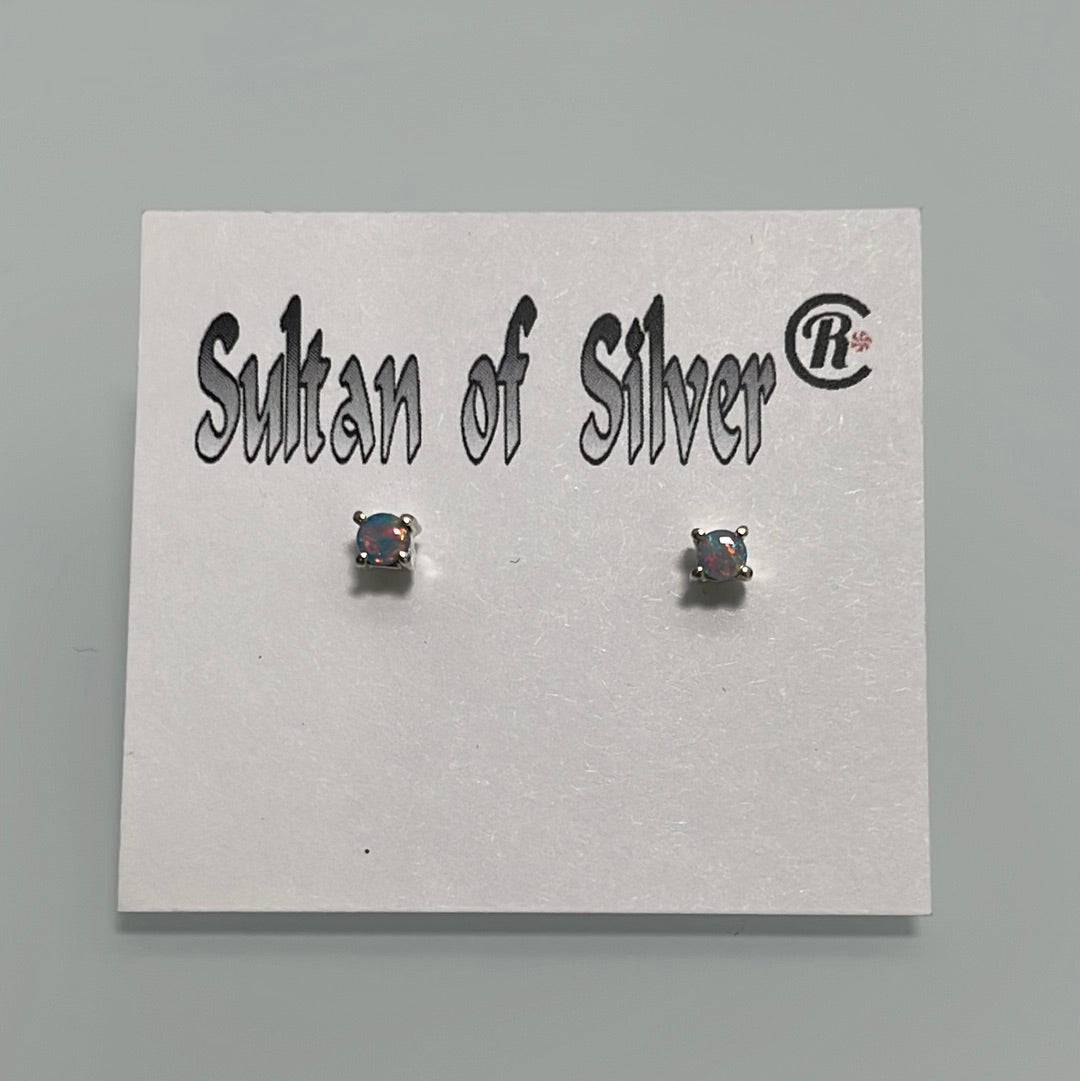 Round Australian Opal Sterling Silver Stud Prong Set Post Earrings 3mm