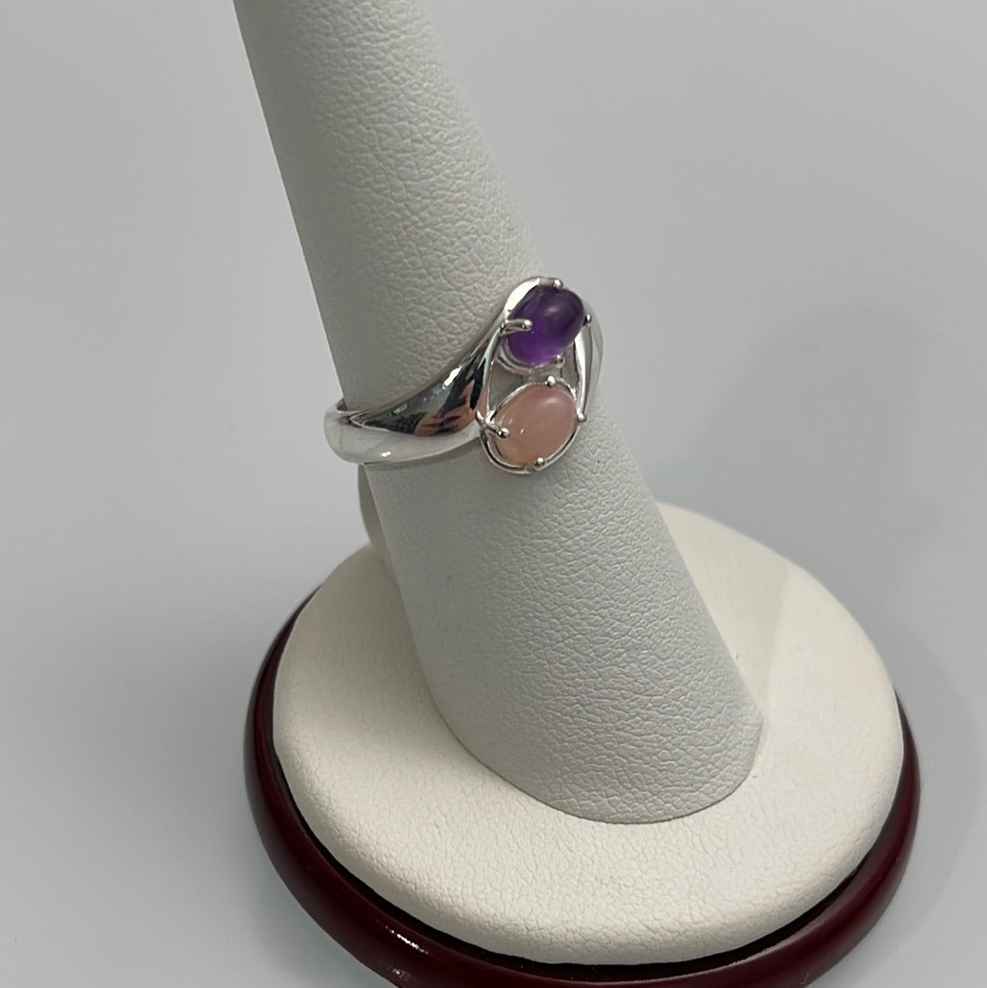Amethyst and Pink Opal 2 Stone Setting Ring Sizes 5-12