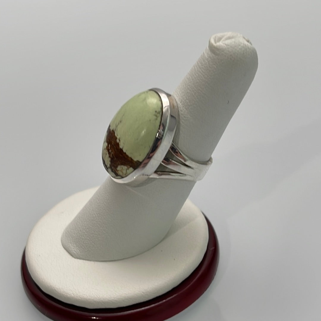 Citron Chrysoprase Bezel Set Ring Size 7.5