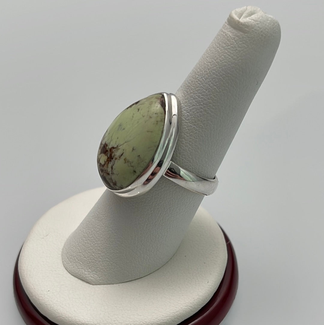 Citron Chrysoprase Bezel Set Ring Size 9