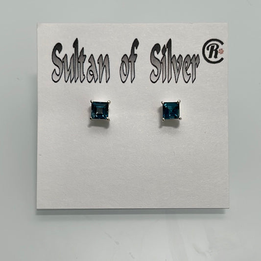 London Blue Topaz Princess Cut Stud Prong Set Post Earrings 4mm
