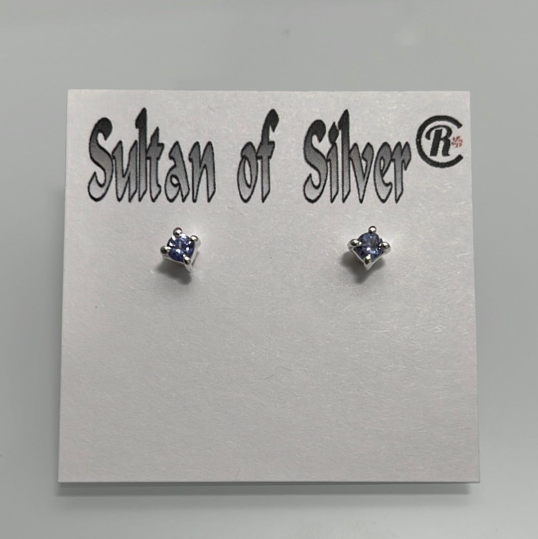 Tanzanite Sterling Silver Stud Post Earrings 3mm