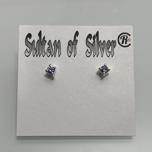 Tanzanite Sterling Silver Stud Post Earrings 3mm