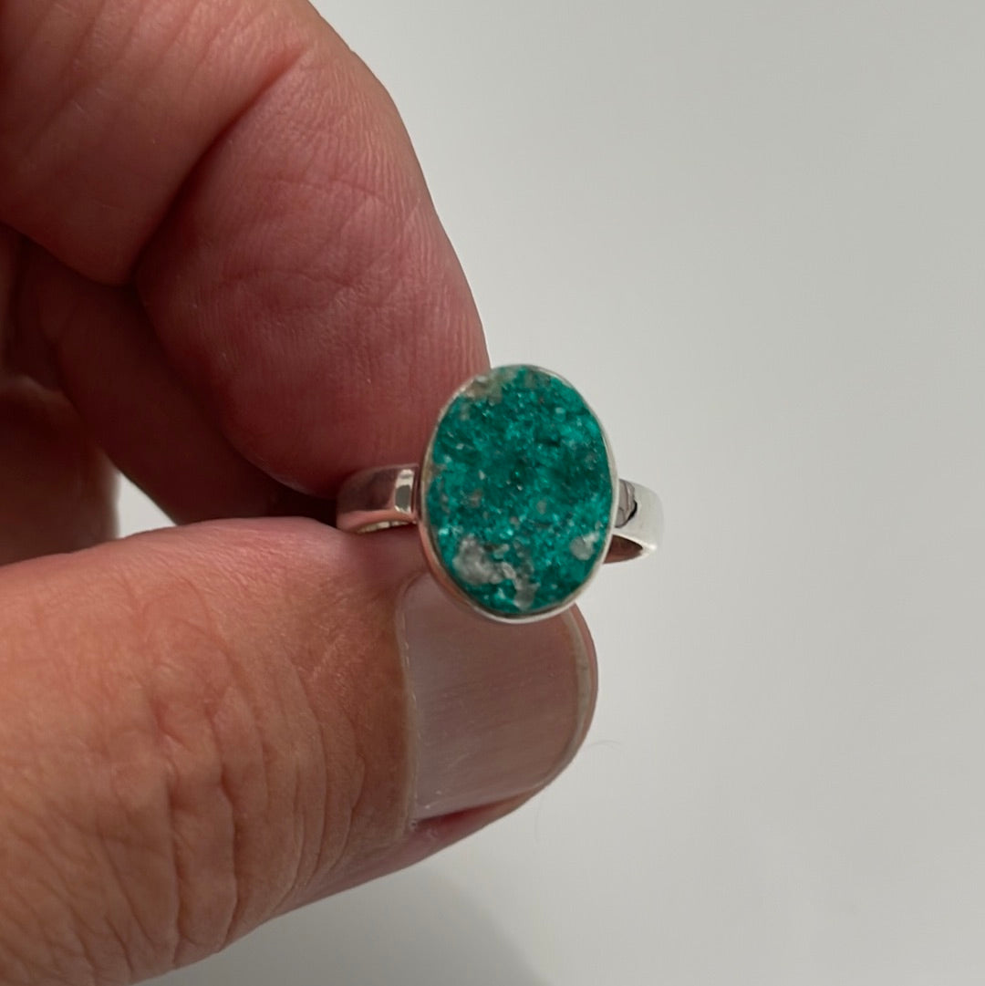 Dioptase Druzy Ring sz 7
