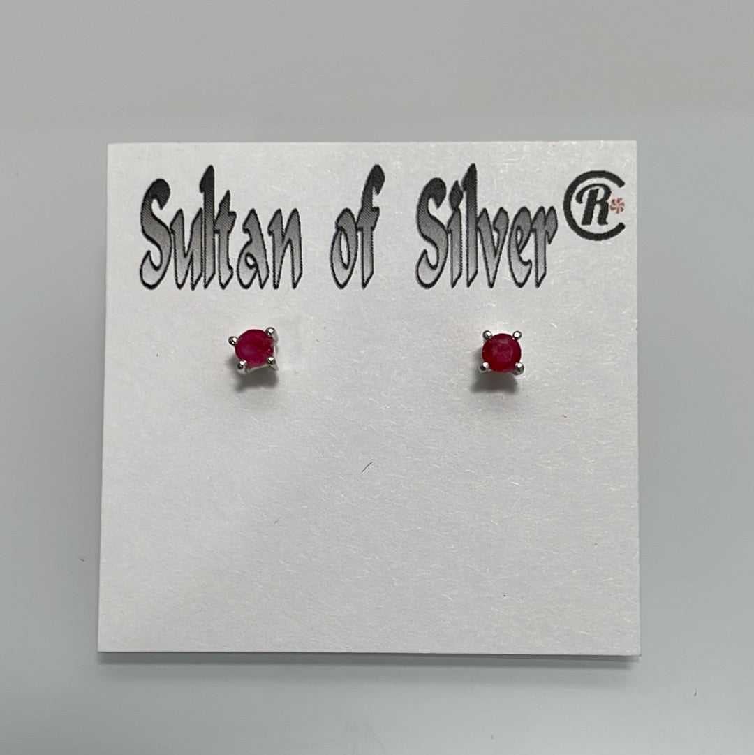 Ruby Sterling Silver Stud Post Earrings 3mm