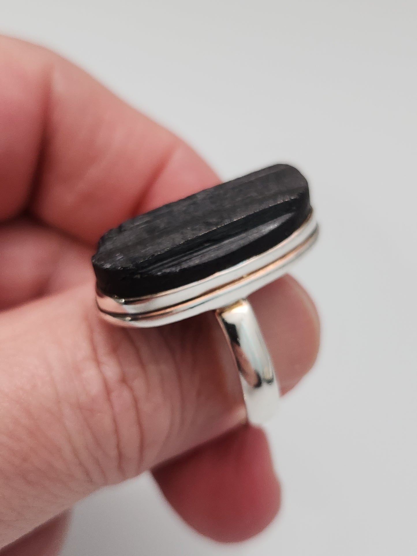 Black Tourmaline Rough Ring sz 13