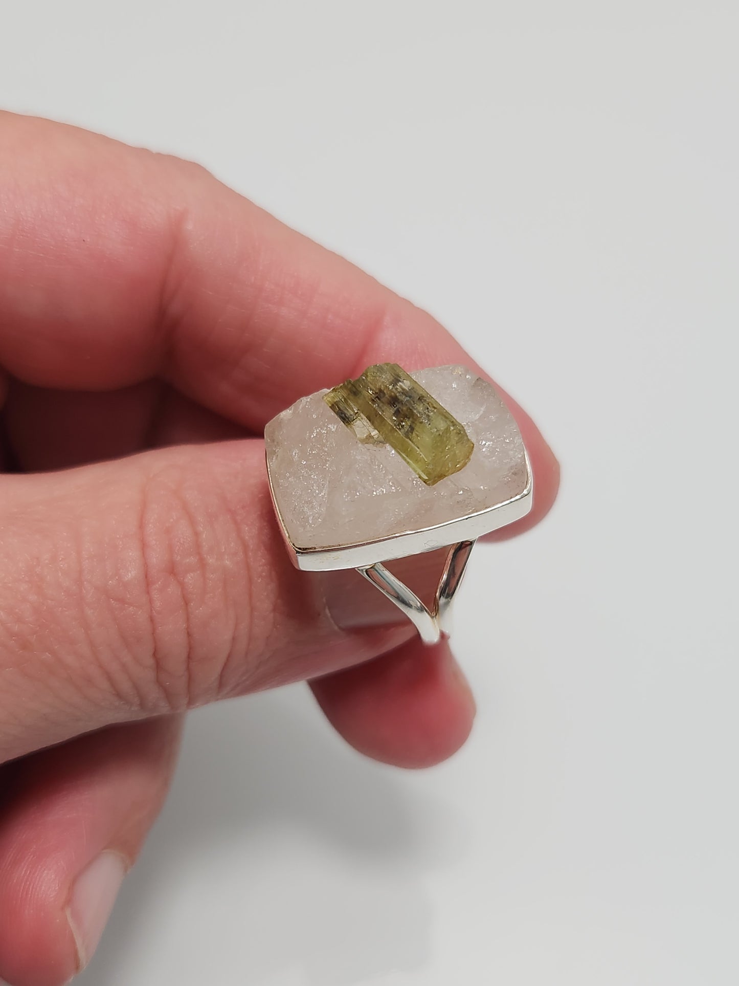 Raw Tourmaline in Quartz Ring sz 9