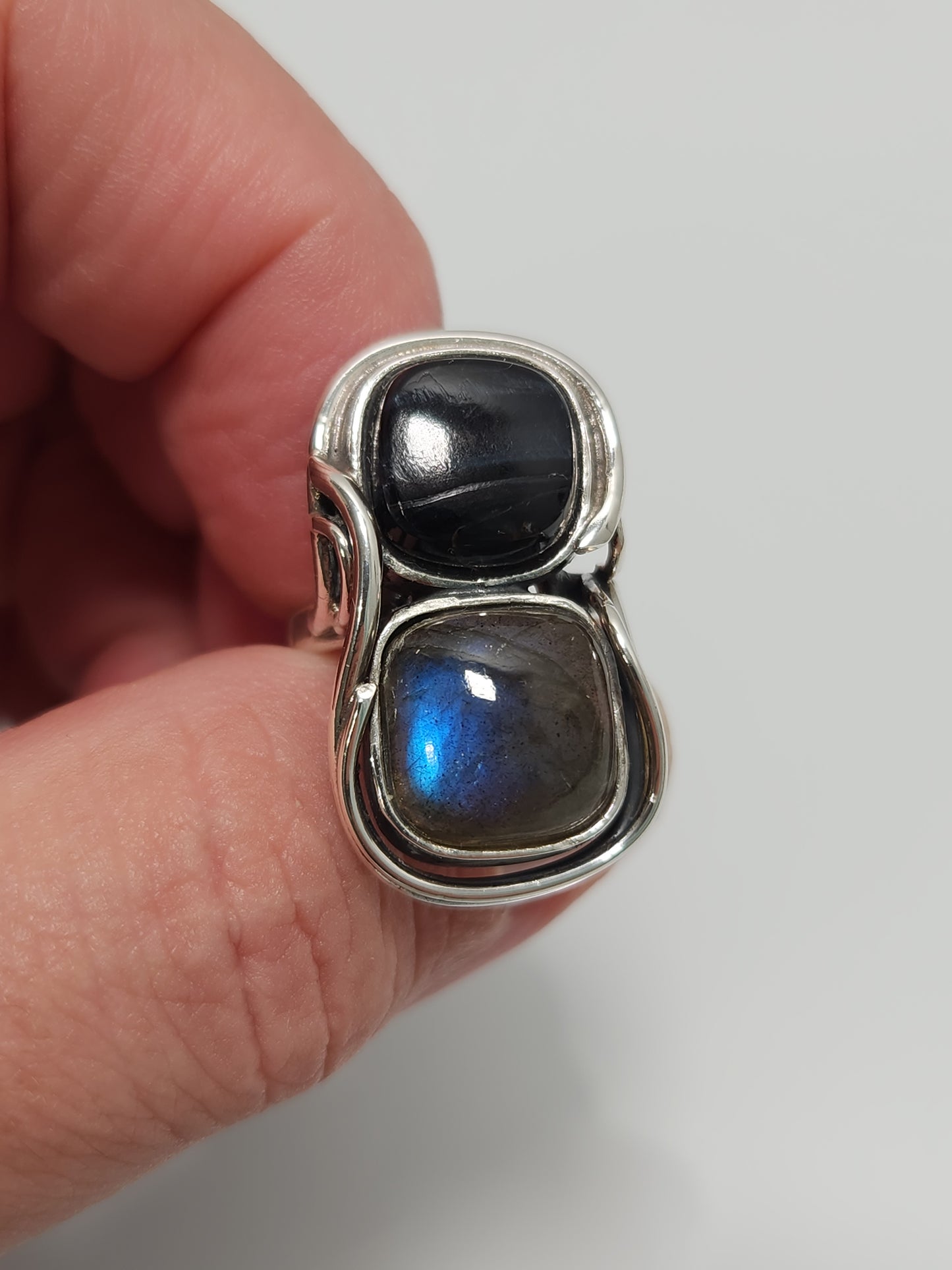 Labradorite & Blue Tiger Eye Ring sz 6